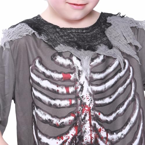 EraSpooky Boys Zombie Costume with Skeleton Print – Tattered Shirt & Pants for Halloween