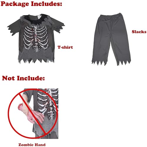 EraSpooky Boys Zombie Costume with Skeleton Print – Tattered Shirt & Pants for Halloween