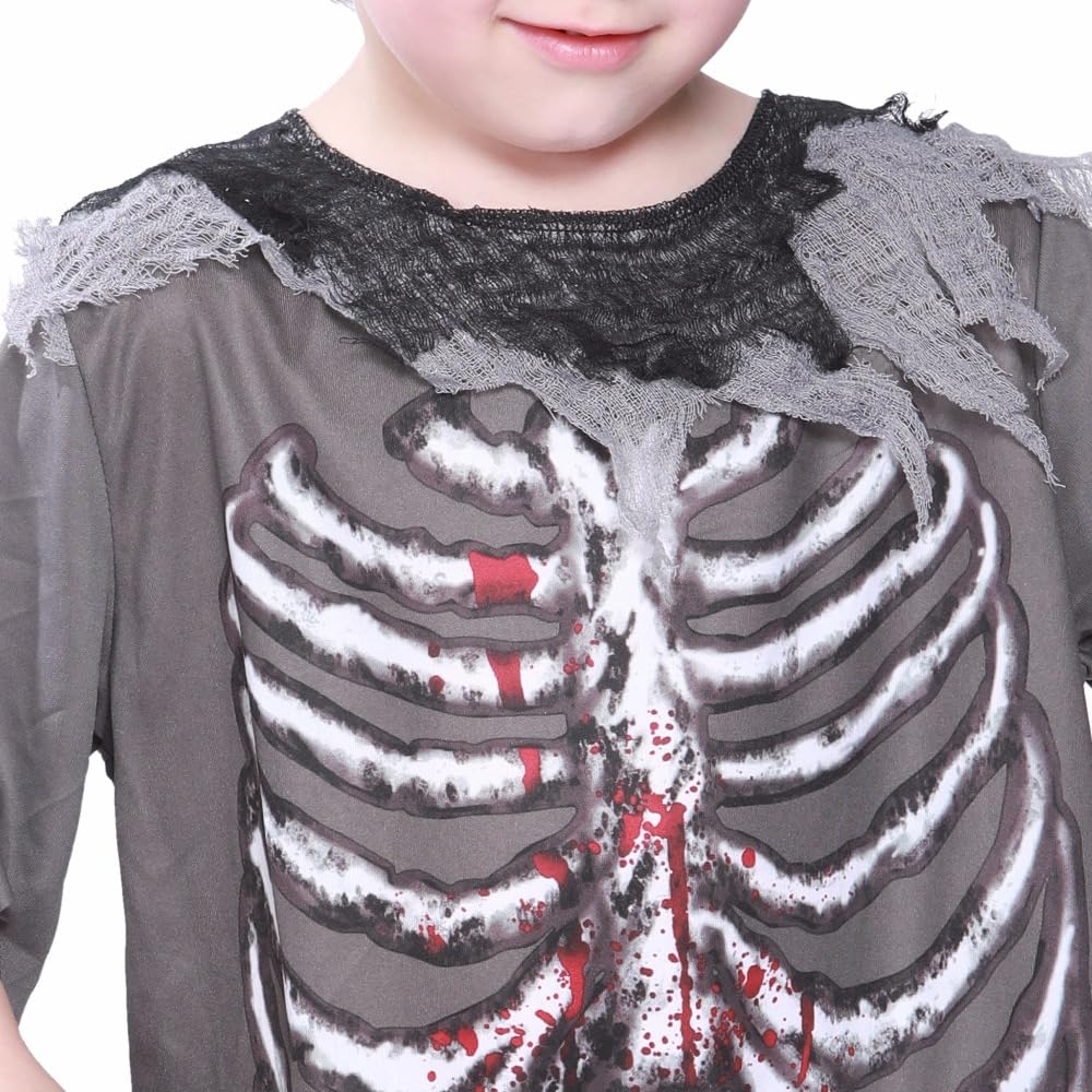 EraSpooky Boys Zombie Costume with Skeleton Print – Tattered Shirt & Pants for Halloween