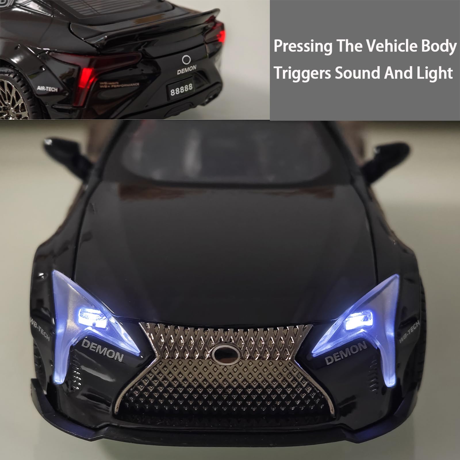 ERBADIHAGO 1:32 Scale Diecast Sports Car Toy - Black with Lights, Sound, and Pull-Back Action for Kids 3+