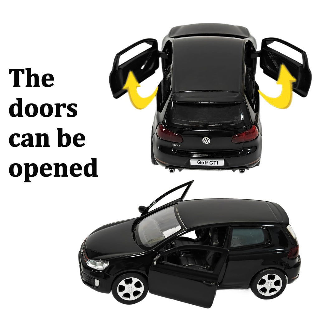 ERBADIHAGO 1:36 Volkswagen Golf GTI Pull-Back Metal Model Car – Black Pearl Paint, Opening Doors, Collectible Toy for Boys and Enthusiasts