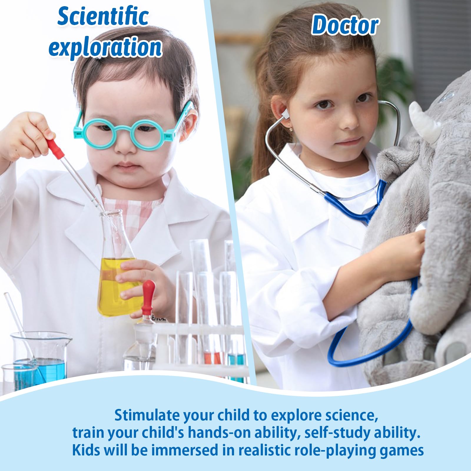 ERDOGLY Kids Doctor Lab Coat with Working Stethoscope – White Polyester Costume for Ages 3-12
