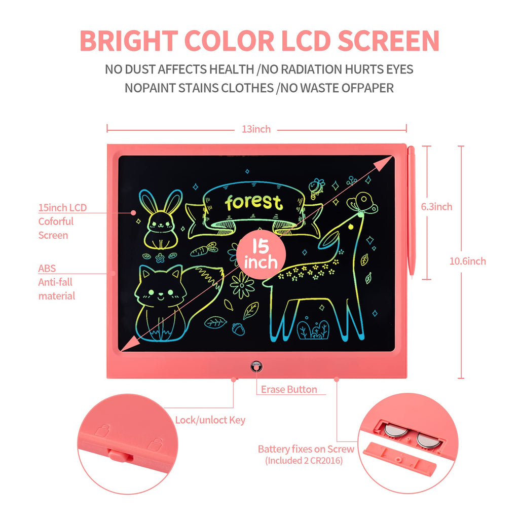 ERUW 15-Inch LCD Writing Tablet for Kids – Colorful Doodle Board with Screen Lock