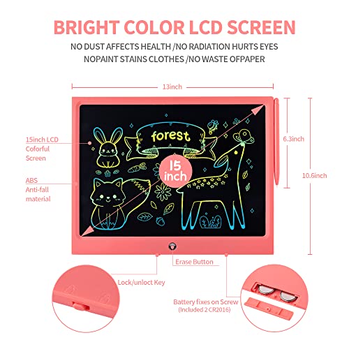 ERUW 15-Inch LCD Writing Tablet for Kids – Colorful Doodle Board with Screen Lock