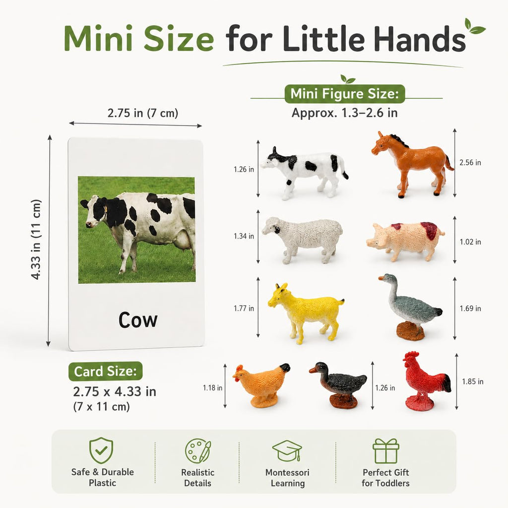 Esoes Montessori Farm Animal Matching Game – 12 Realistic Figurines with Flash Cards for Toddlers