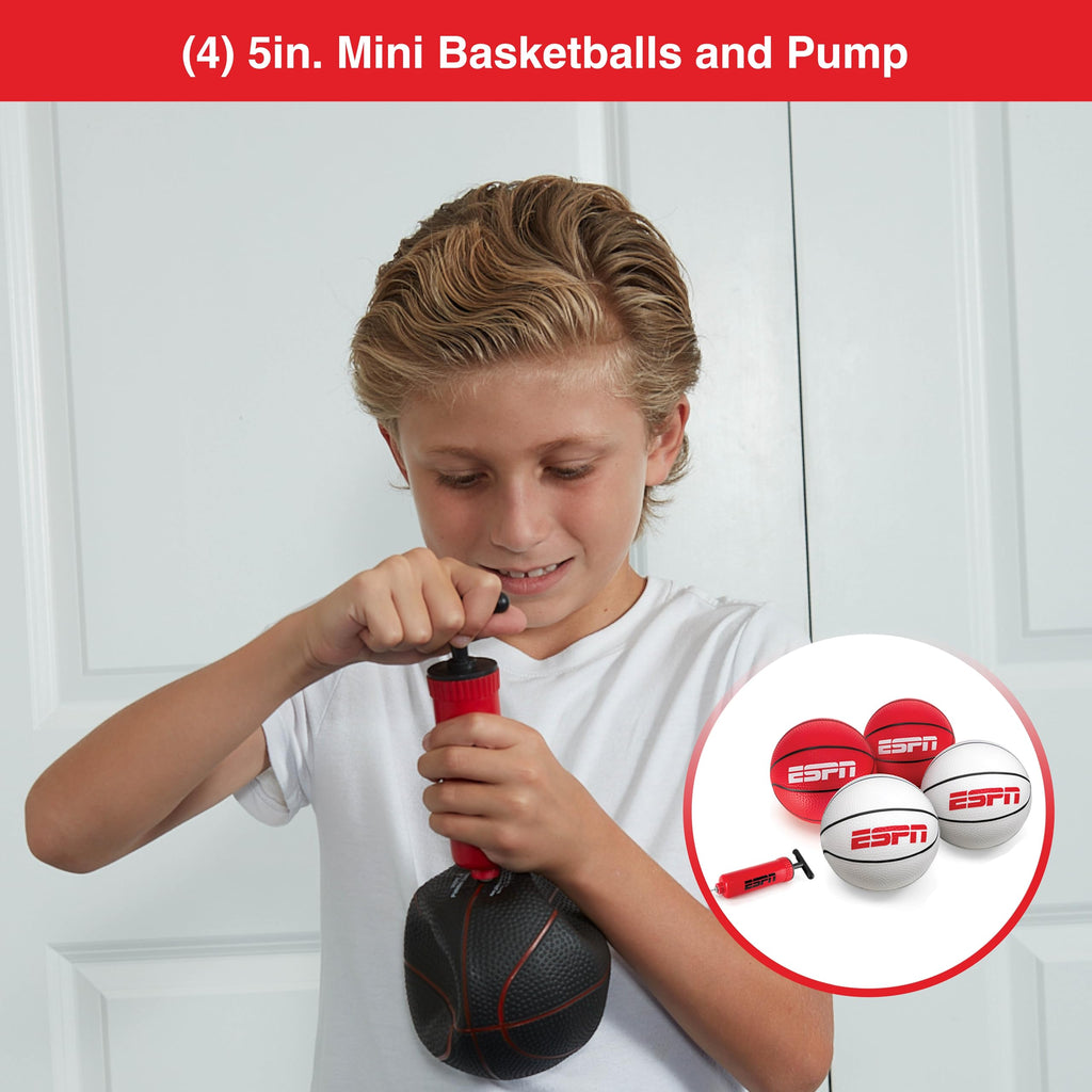 ESPN Mini Basketball Set – 4 Indoor Basketballs (5-inch) with Pump for Kids & Adults