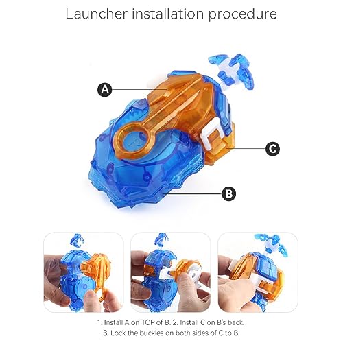 Esste Beyblade Burst Launcher and Grip Set – Left & Right Spin, Compatible with All Burst Series (Blue)