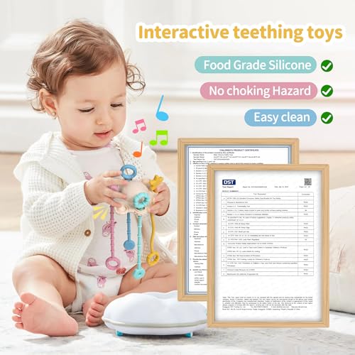 ETETOO Montessori Pull String Toy - Food Grade Silicone, Fine Motor Skills, Travel Toy for Babies (Cream)