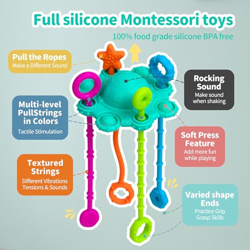 ETETOO Montessori Pull String Toy – Spearmint, Food Grade Silicone for Fine Motor Skills & Teething