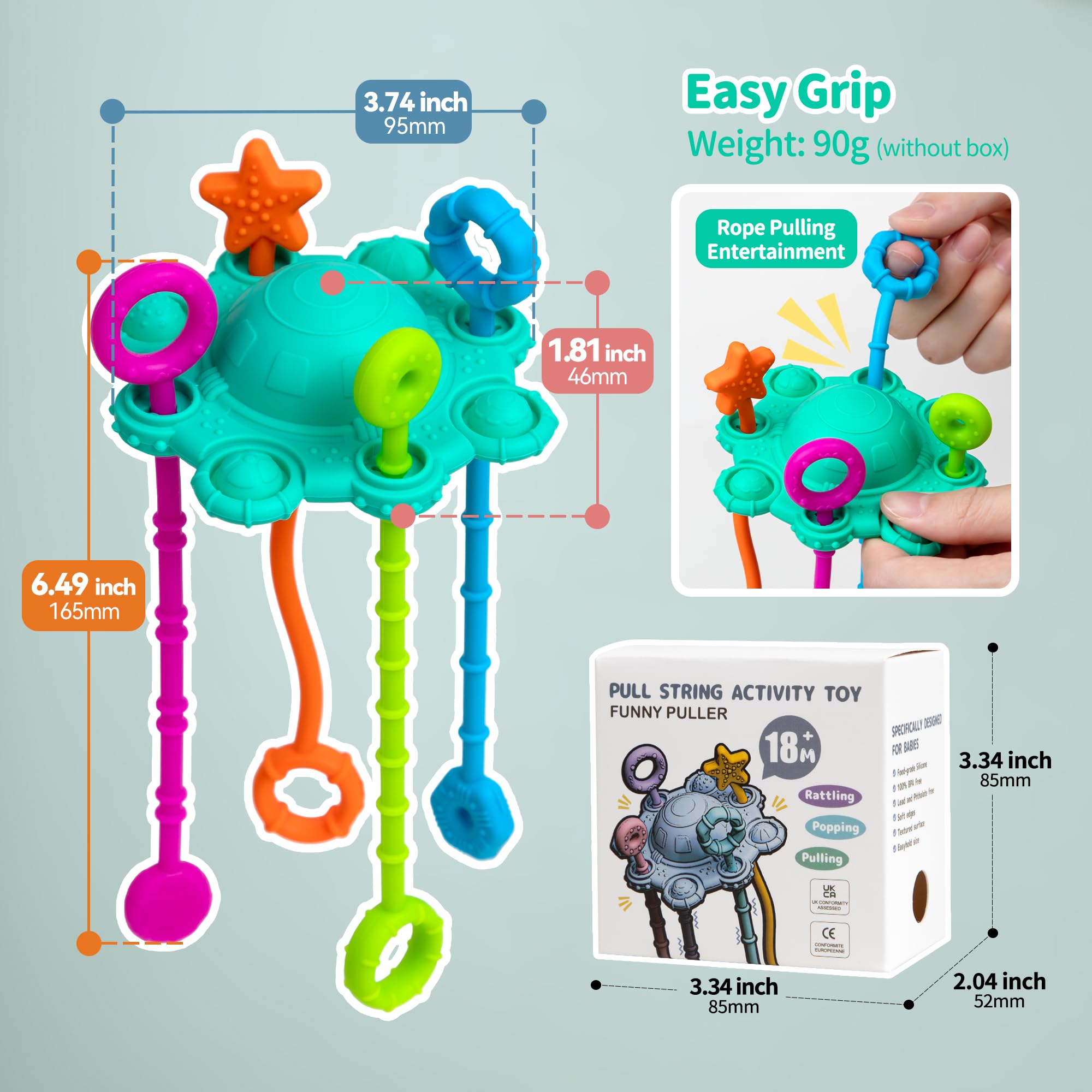 ETETOO Montessori Pull String Toy – Spearmint, Food Grade Silicone for Fine Motor Skills & Teething