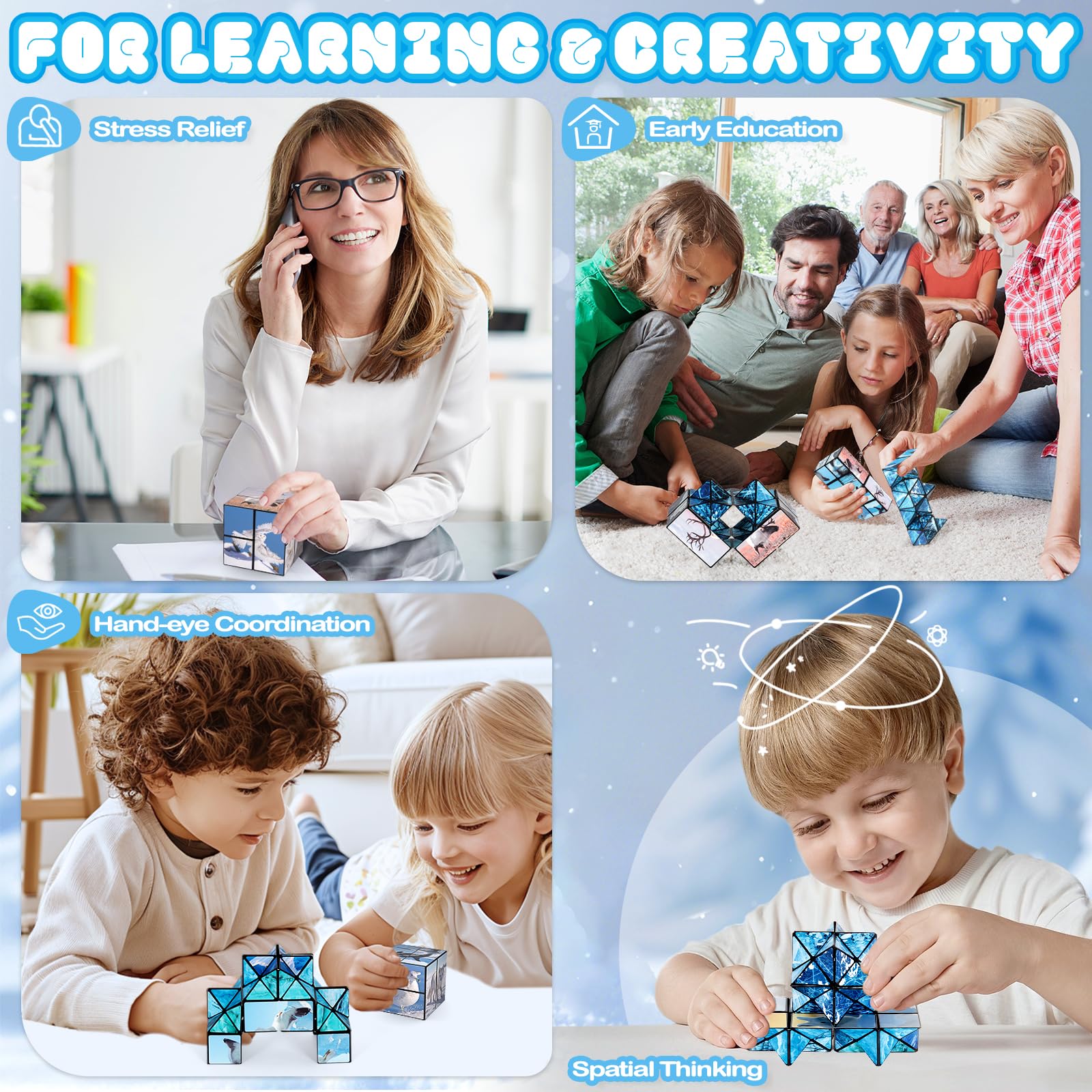 Euclidean Cube 2-in-1 Polar Animals Magic Cube Set – Fidget Toy & Yoshimoto Cube for Kids & Adults (Polar Series)