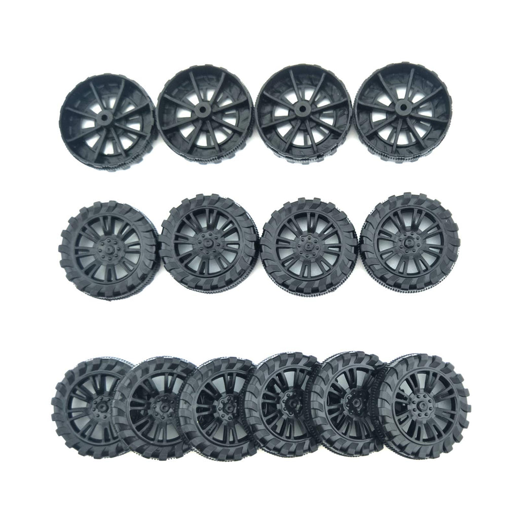 EUDAX 100pcs 30mm x 8mm Plastic Wheels with 50pcs 2mm x 100mm Metal Shafts for DIY RC Car Truck Boat Helicopter Models - Black