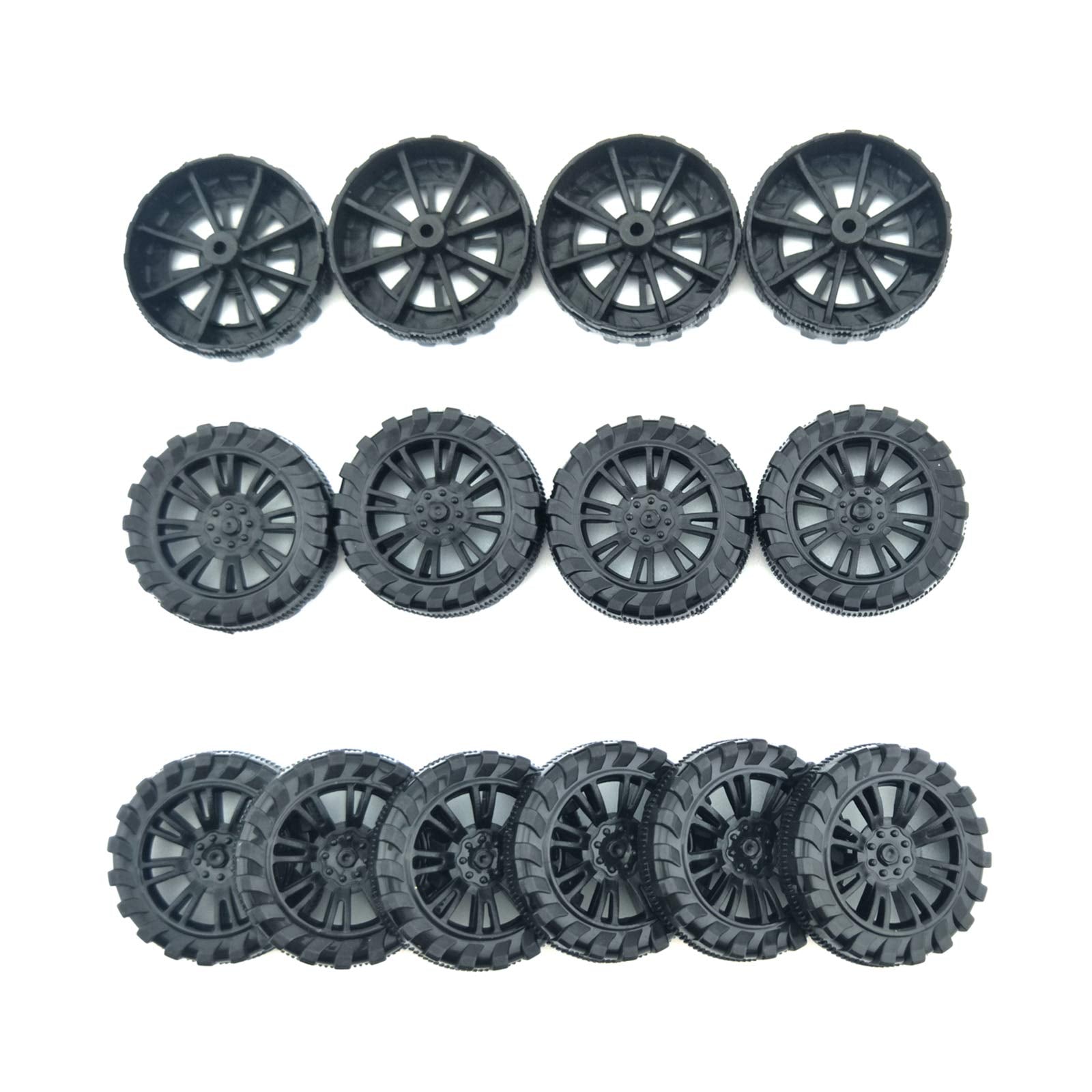 EUDAX 100pcs 30mm x 8mm Plastic Wheels with 50pcs 2mm x 100mm Metal Shafts for DIY RC Car Truck Boat Helicopter Models - Black