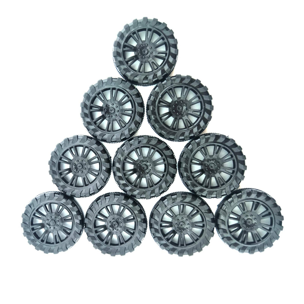 EUDAX 100pcs 30mm x 8mm Plastic Wheels with 50pcs 2mm x 100mm Metal Shafts for DIY RC Car Truck Boat Helicopter Models - Black