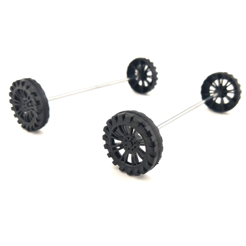 EUDAX 100pcs 30mm x 8mm Plastic Wheels with 50pcs 2mm x 100mm Metal Shafts for DIY RC Car Truck Boat Helicopter Models - Black