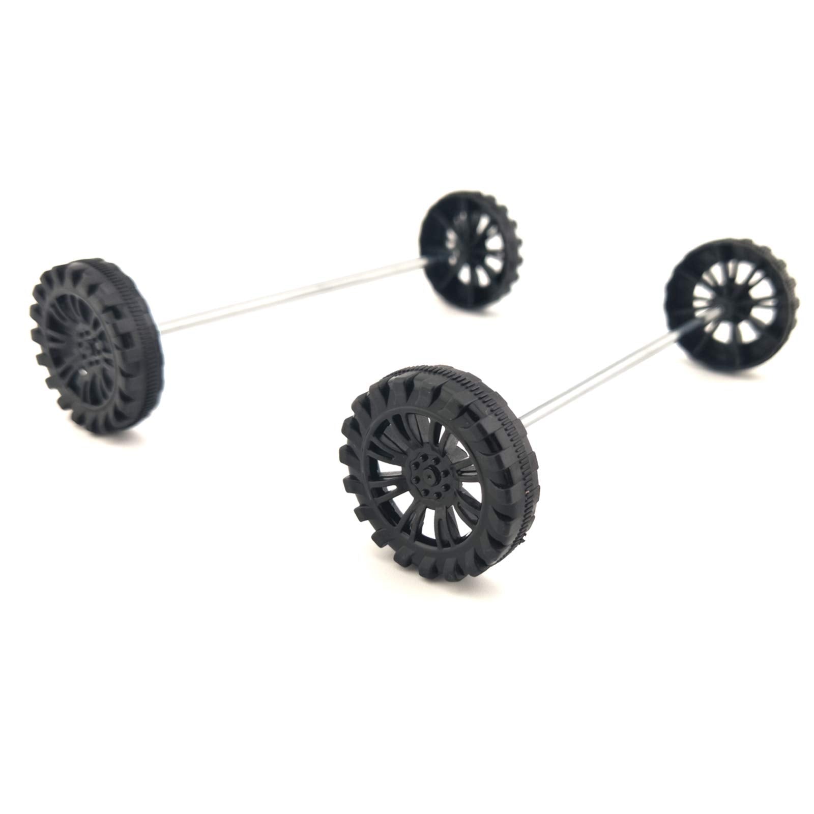 EUDAX 100pcs 30mm x 8mm Plastic Wheels with 50pcs 2mm x 100mm Metal Shafts for DIY RC Car Truck Boat Helicopter Models - Black