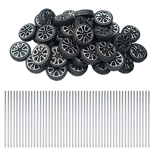 EUDAX 30mm Plastic Wheels & 2mm Metal Axles Combo - 100 Wheels + 50 Axles for DIY RC Models