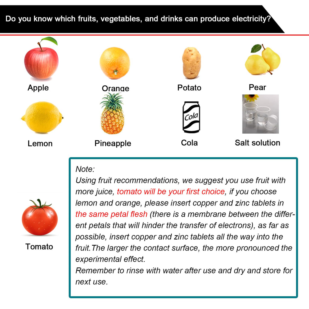 EUDAX Fruit Battery Science Experiment Kit – 4 Sets for DIY School Projects and Home Teaching