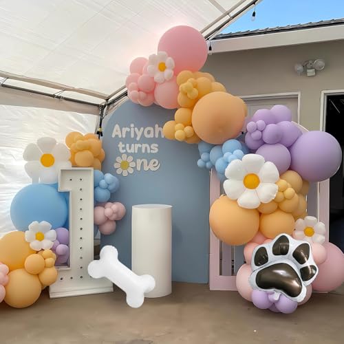 EUMIRO 140-Piece Pastel Blue Pink Balloon Arch Kit with Dog Bone & Paw Foil Balloons for Baby Shower Birthday Party Decorations
