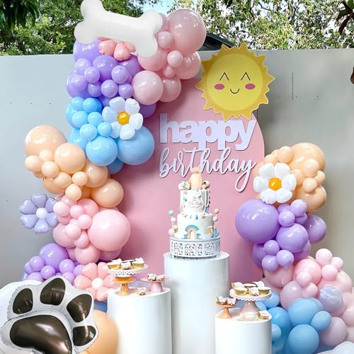 EUMIRO 140-Piece Pastel Blue Pink Balloon Arch Kit with Dog Bone & Paw Foil Balloons for Baby Shower Birthday Party Decorations
