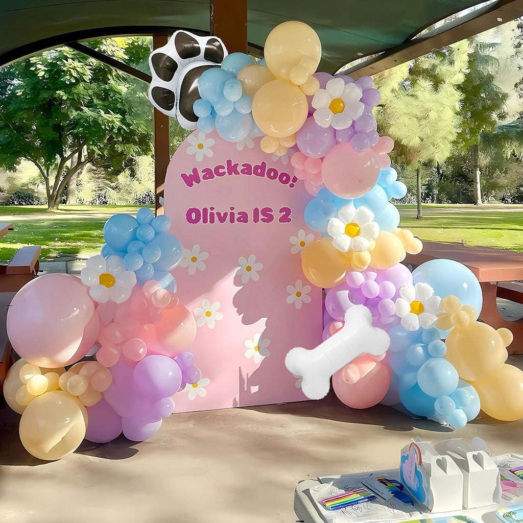 EUMIRO 140-Piece Pastel Blue Pink Balloon Arch Kit with Dog Bone & Paw Foil Balloons for Baby Shower Birthday Party Decorations