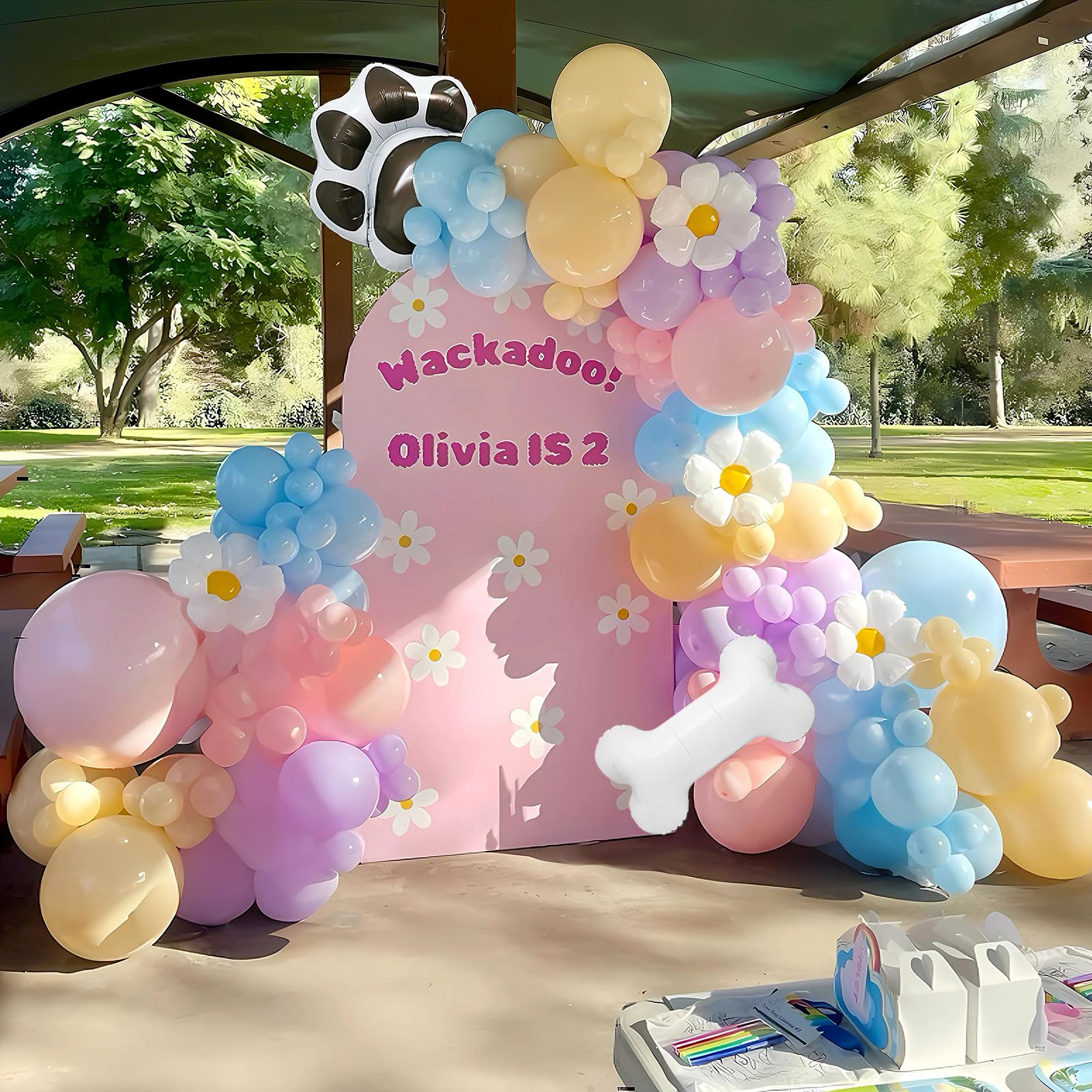 EUMIRO 140-Piece Pastel Blue Pink Balloon Arch Kit with Dog Bone & Paw Foil Balloons for Baby Shower Birthday Party Decorations