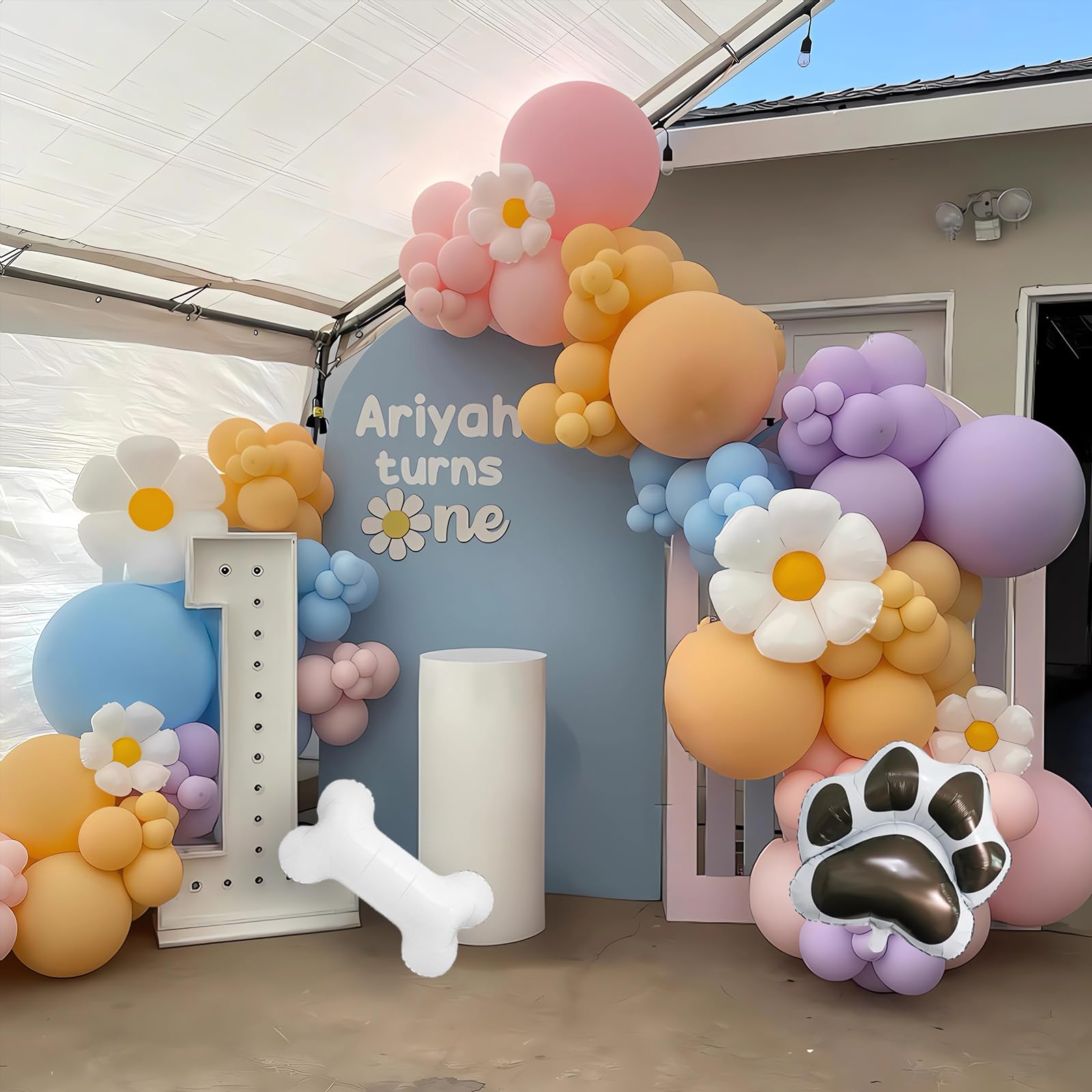 EUMIRO 140-Piece Pastel Blue Pink Balloon Arch Kit with Dog Bone & Paw Foil Balloons for Baby Shower Birthday Party Decorations