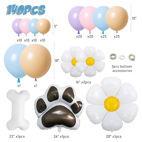 EUMIRO 140-Piece Pastel Blue Pink Balloon Arch Kit with Dog Bone & Paw Foil Balloons for Baby Shower Birthday Party Decorations