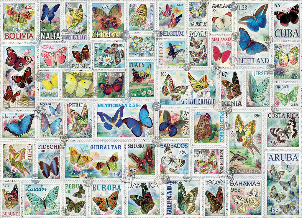 EuroGraphics Butterflies Vintage Stamps 500-Piece Puzzle – Made in USA, Large Pieces