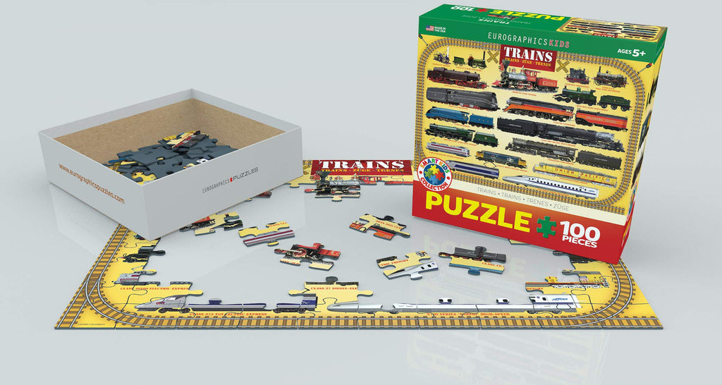 EuroGraphics Trains 100-Piece Jigsaw Puzzle – Steam Locomotives & Modern Trains, 13x19 Inches