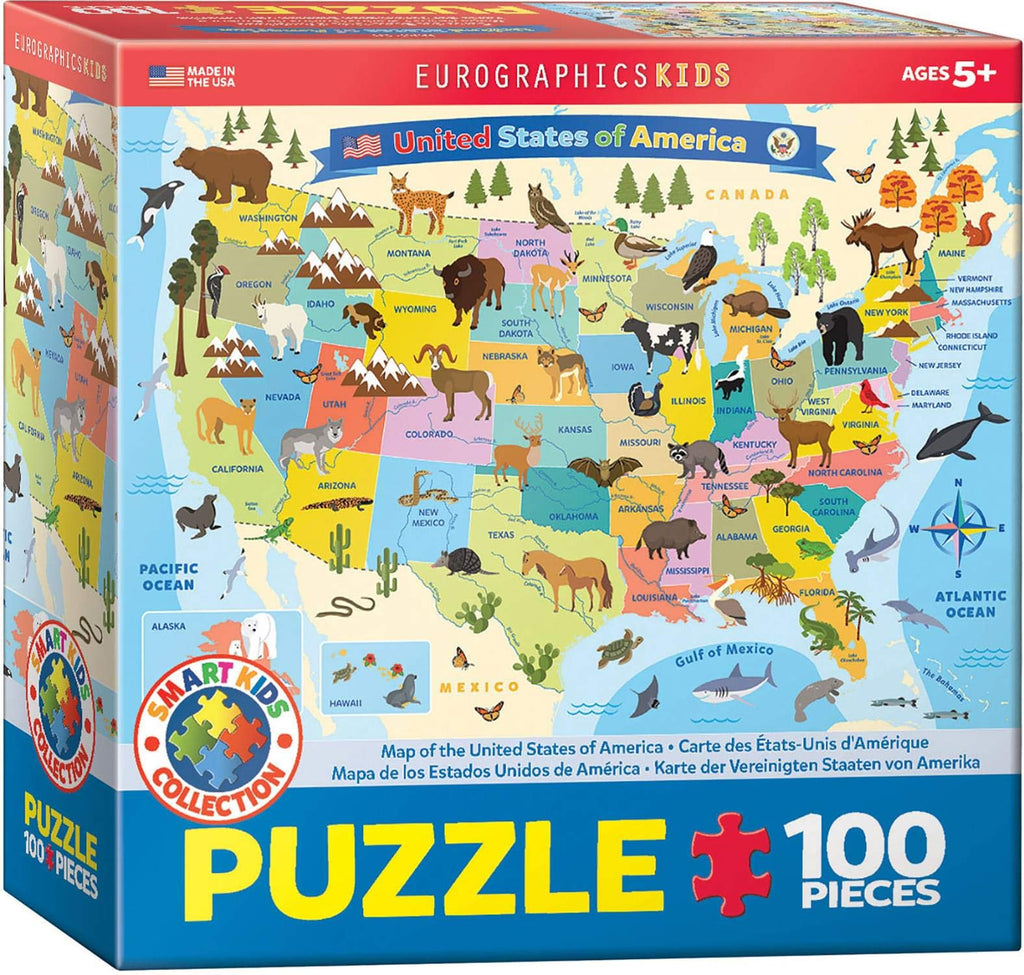 EuroGraphics USA Map 100-Piece Jigsaw Puzzle – Educational Geography Puzzle for Kids