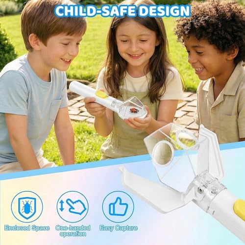 EVADA Handheld Bug Catcher for Kids – Insect Trap with 6X Magnifier, STEM Outdoor Exploration Tool, White