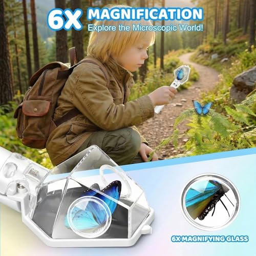 EVADA Handheld Bug Catcher for Kids – Insect Trap with 6X Magnifier, STEM Outdoor Exploration Tool, White