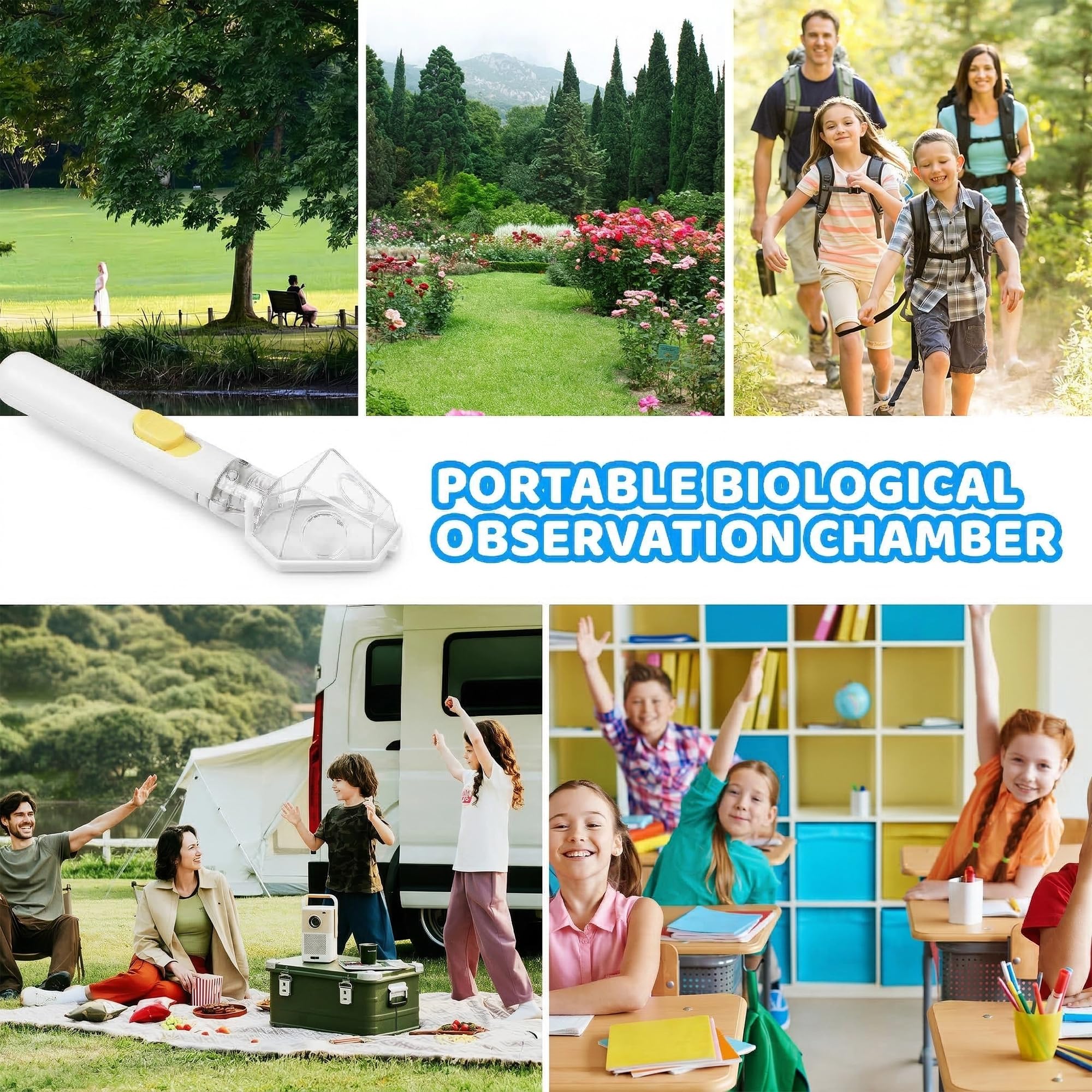 EVADA Handheld Bug Catcher for Kids – Insect Trap with 6X Magnifier, STEM Outdoor Exploration Tool, White