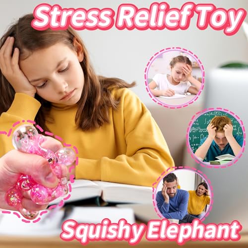 EVDERS Pink Elephant Stress Ball Squishy Toy - Slow Rise TPR Fidget for Anxiety Relief
