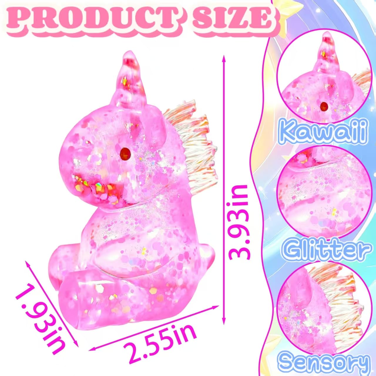 EVDERS Pink Unicorn Squishy Stress Ball – Kawaii Squeeze Toy for Kids and Adults