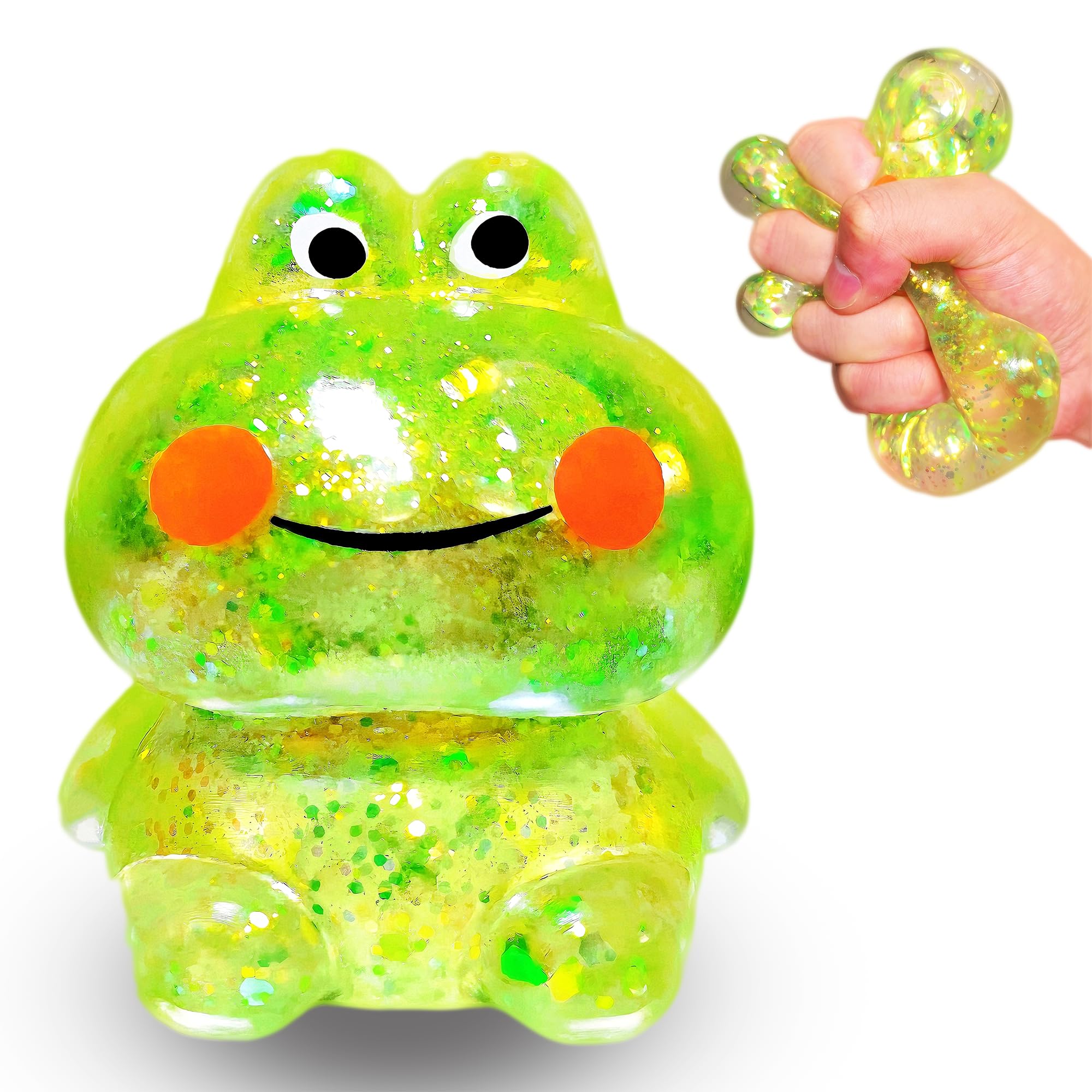 EVDERS Squishy Frog Stress Ball – Slow-Rise Sensory Fidget Toy with Glitter (Green)