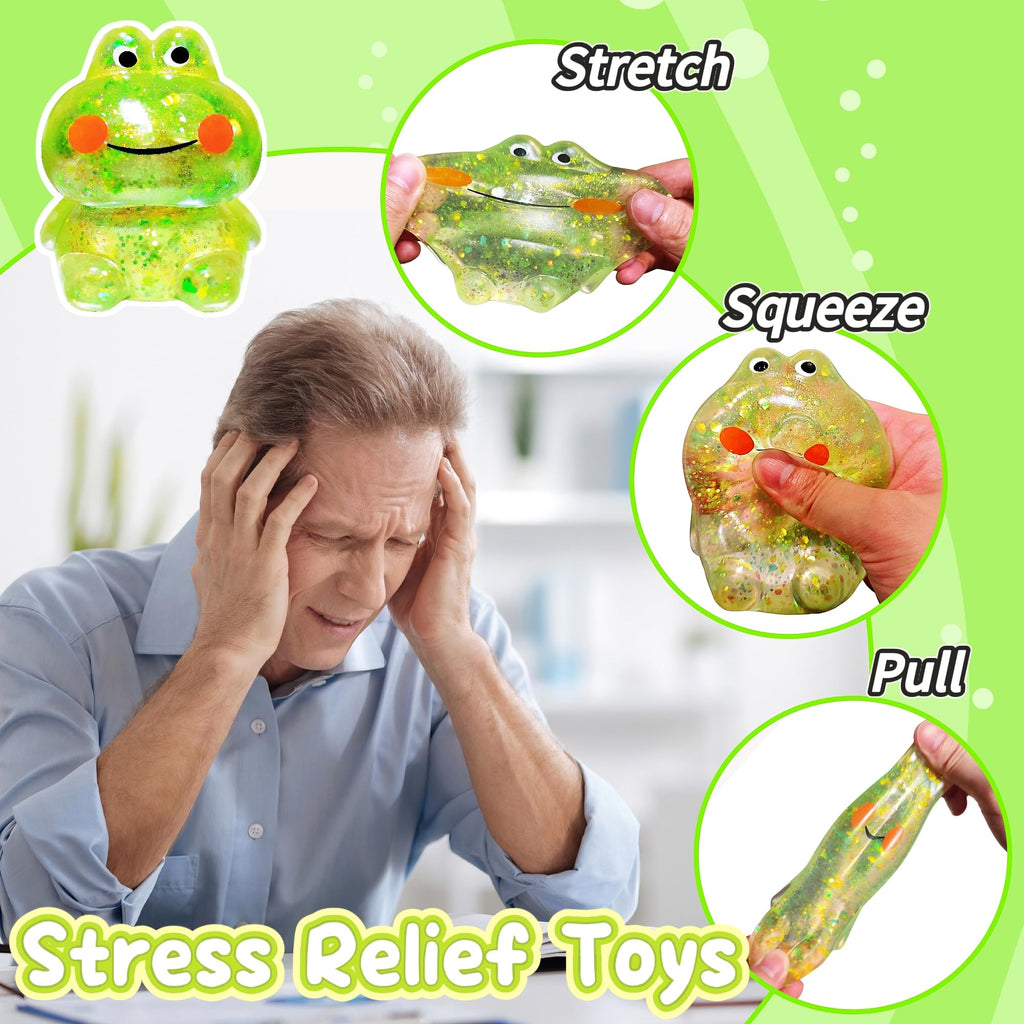 EVDERS Squishy Frog Stress Ball – Slow-Rise Sensory Fidget Toy with Glitter (Green)