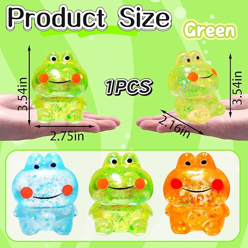 EVDERS Squishy Frog Stress Ball – Slow-Rise Sensory Fidget Toy with Glitter (Green)