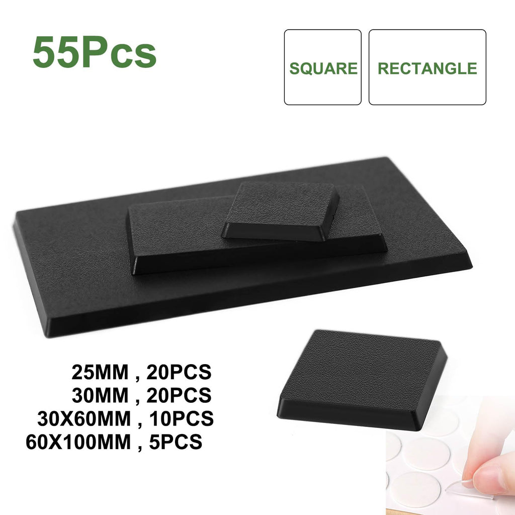 Evemodel 55-Piece Mixed Square & Rectangle Bases for Tabletop Wargames (4 Sizes)