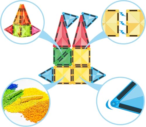 Everplay 24-Piece Mini Diamond Magnetic Tiles Travel Set – Portable STEM Building Blocks for Kids 3+
