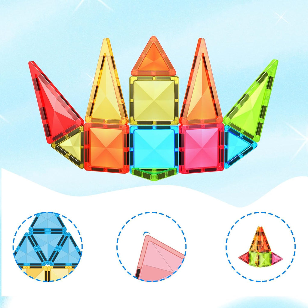 Everplay 24-Piece Mini Diamond Magnetic Tiles Travel Set – Portable STEM Building Blocks for Kids 3+