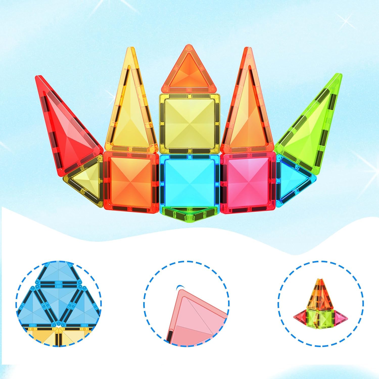 Everplay 24-Piece Mini Diamond Magnetic Tiles Travel Set – Portable STEM Building Blocks for Kids 3+