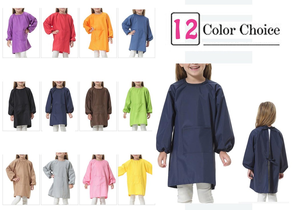 EVGVAT Kids Art Smock Long Sleeve with Pocket – Adjustable Neck, 3 Sizes for Ages 1-12
