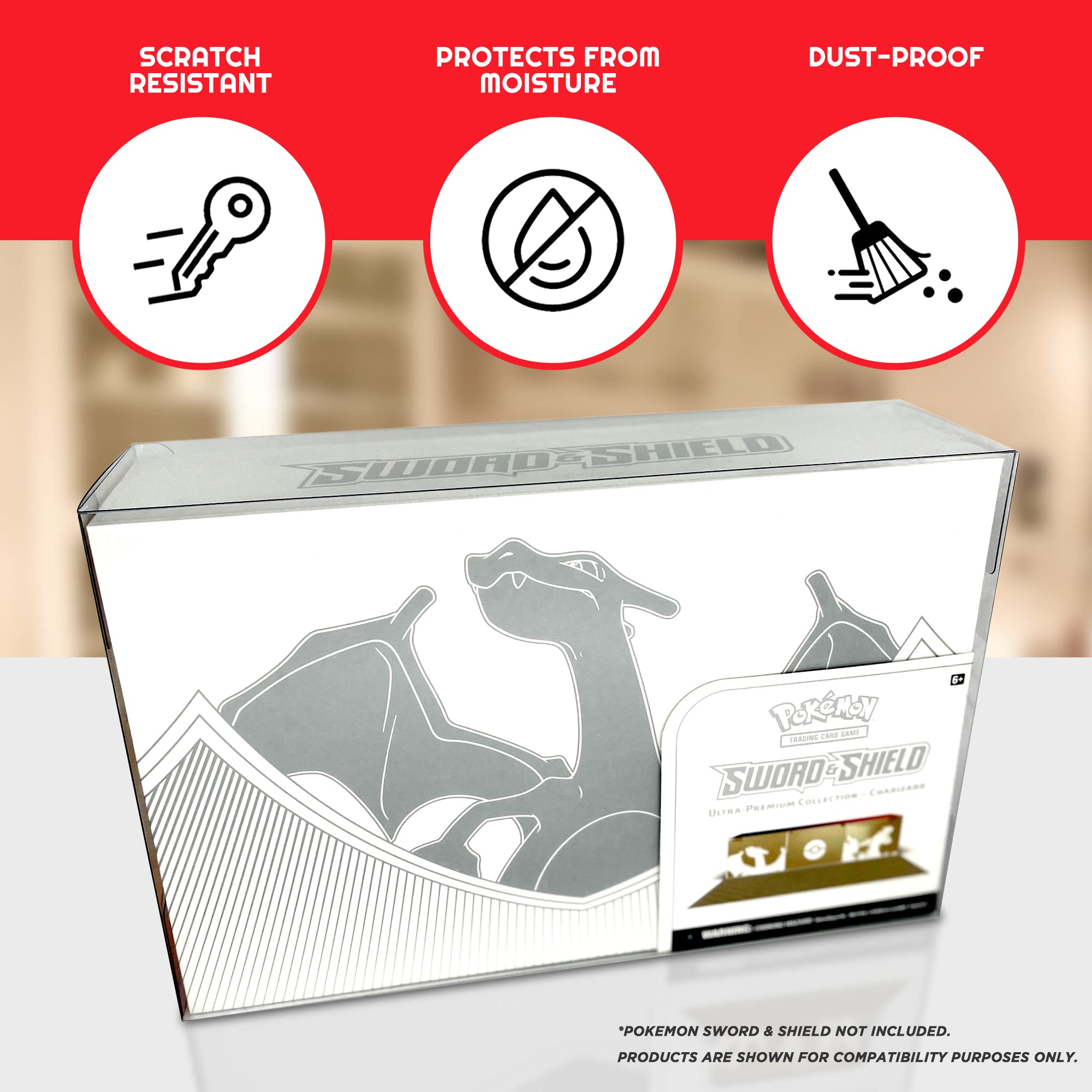 EVORETRO UPC Protector Case for Pokémon TCG Charizard UPC Box – Clear PET Plastic, 0.50mm Thick, Display Storage