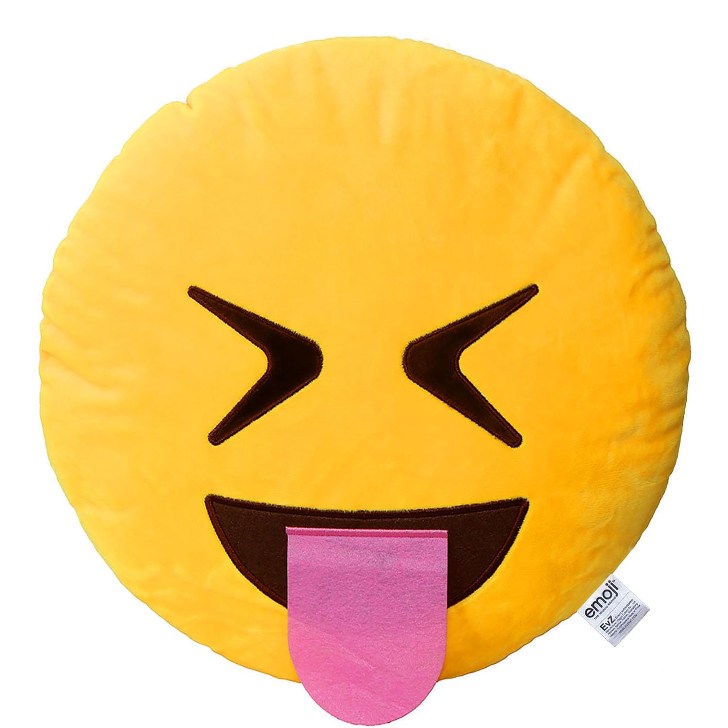 EvZ 32cm Exciting Emoji Pillow – Soft Plush Smiley Face Cushion with Winking Tongue, Decorative Throw Pillow for Kids, Teens, and Parties (Yellow)