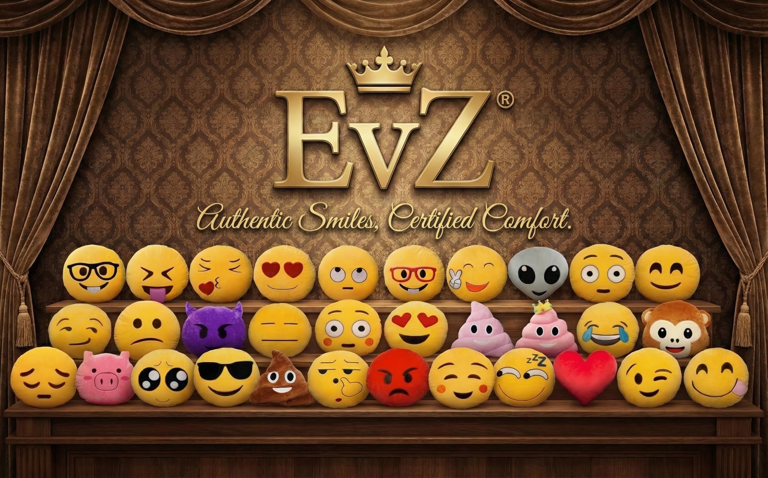 EvZ 32cm Exciting Emoji Pillow – Soft Plush Smiley Face Cushion with Winking Tongue, Decorative Throw Pillow for Kids, Teens, and Parties (Yellow)