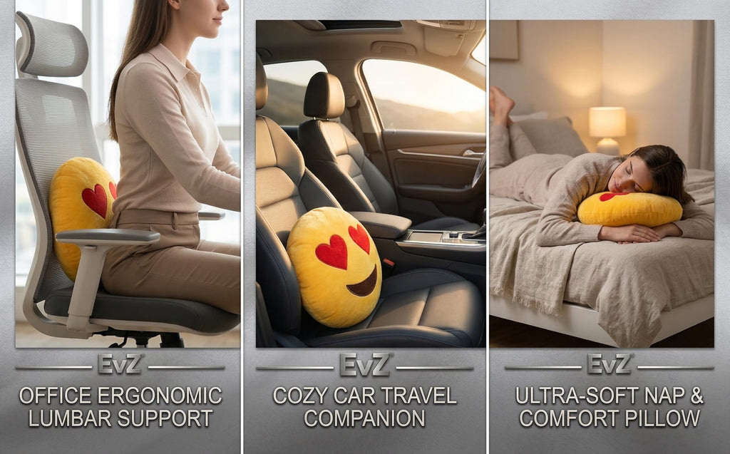 EvZ 32cm Exciting Emoji Pillow – Soft Plush Smiley Face Cushion with Winking Tongue, Decorative Throw Pillow for Kids, Teens, and Parties (Yellow)