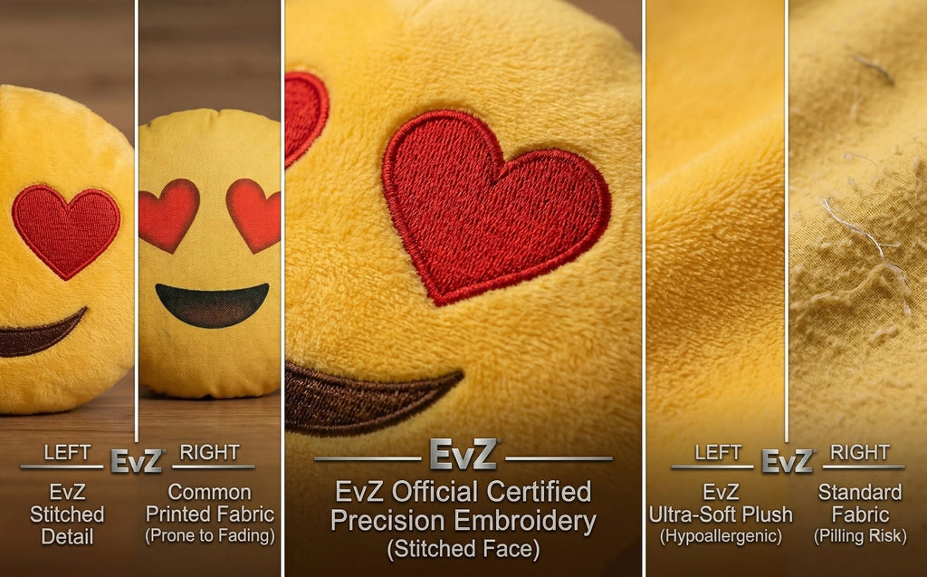 EvZ 32cm Heart Eyes Emoji Pillow – Soft Plush Smiley Face Cushion for Valentine’s Day & Home Decor