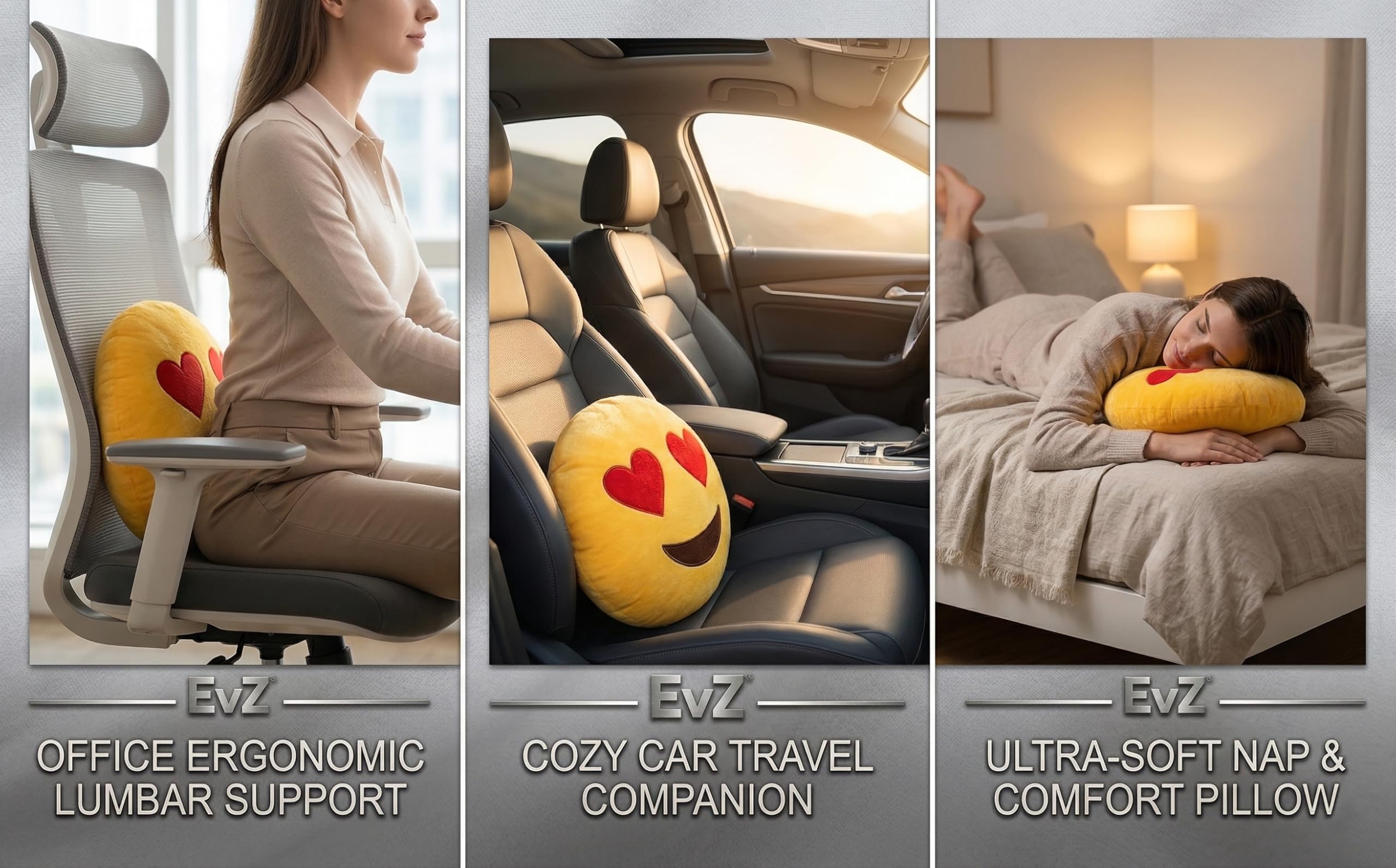 EvZ 32cm Heart Eyes Emoji Pillow – Soft Plush Smiley Face Cushion for Valentine’s Day & Home Decor